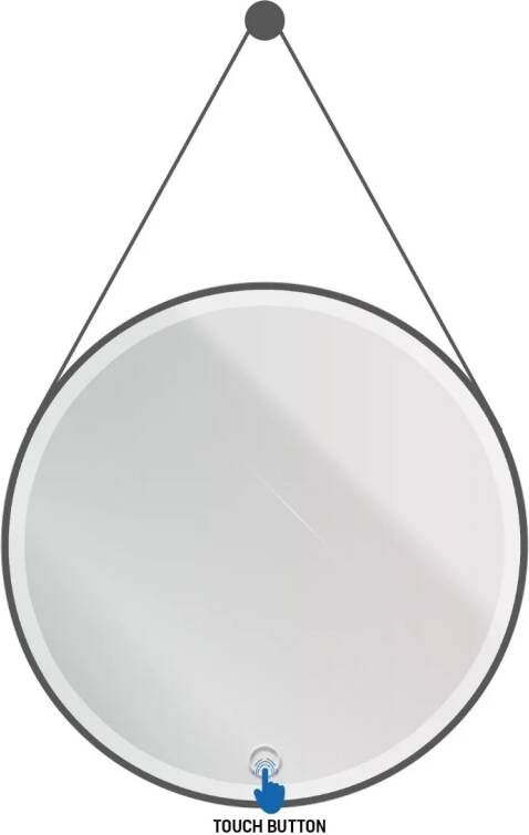 SaniGoods Luna ronde spiegel met verlichting en ophangband 60cm zwart mat