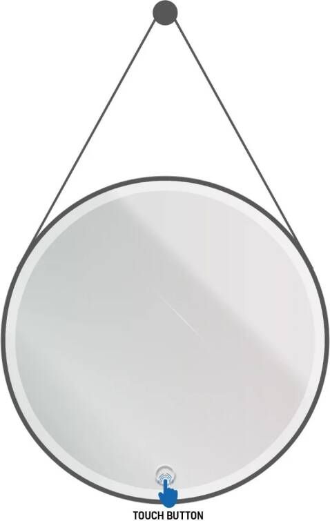 SaniGoods Luna ronde spiegel met verlichting en ophangband 80cm zwart mat