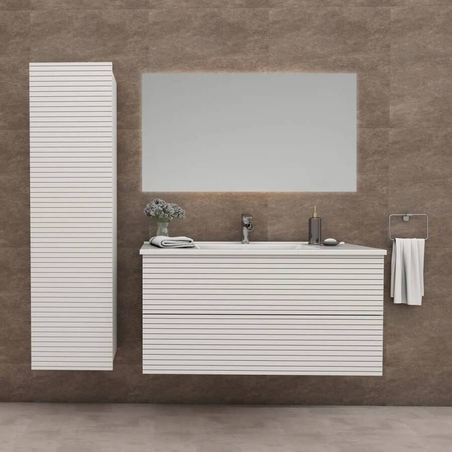 SaniGoods Maisy badmeubel ribbelfront 80cm wit met solid surface wastafel met kraangat wit mat