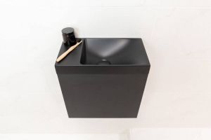 SaniGoods Minimo toiletmeubel 40cm mat zwart met mat zwarte fontein zonder kraangat
