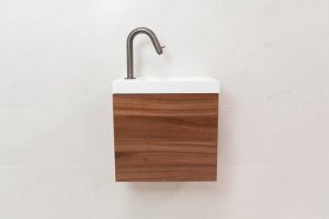 SaniGoods Minimo toiletmeubel 40cm walnut met mat witte fontein met kraangat