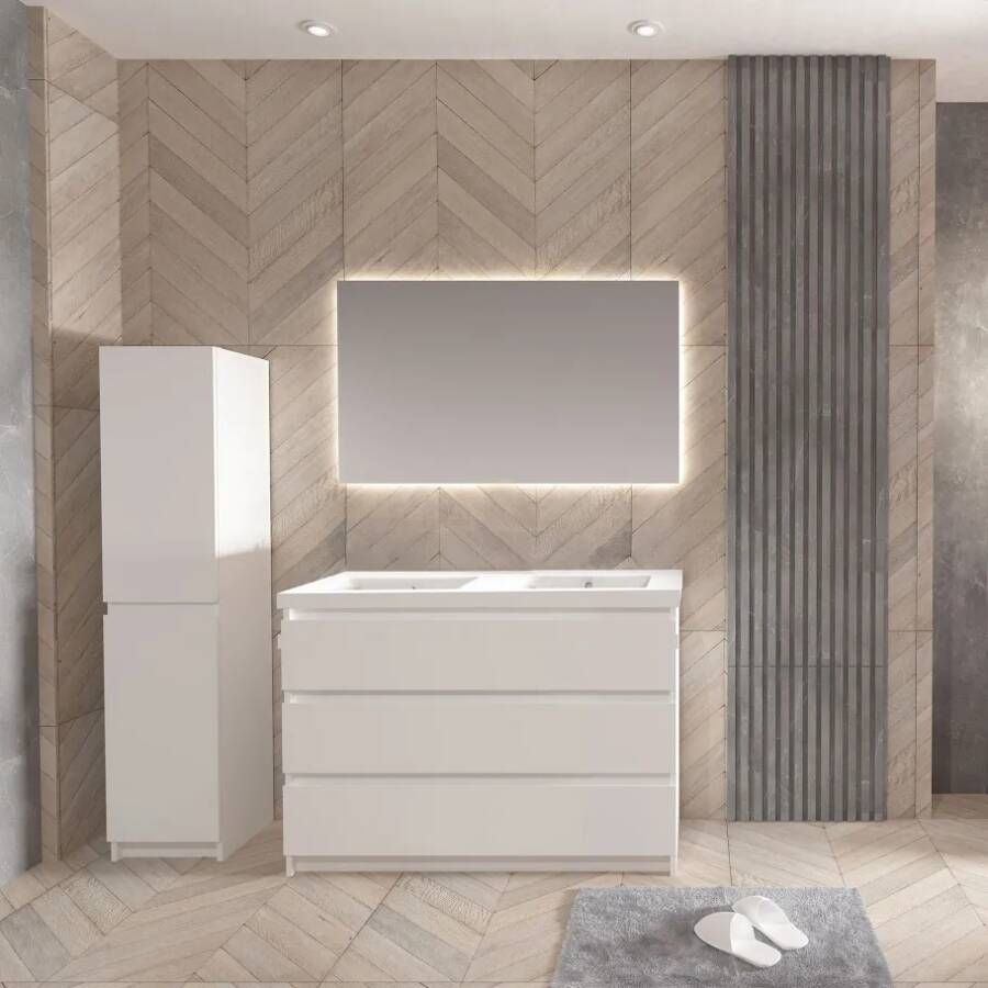 SaniGoods Rocky staand badmeubel 120cm wit met keramische wastafel zonder kraangaten wit glans