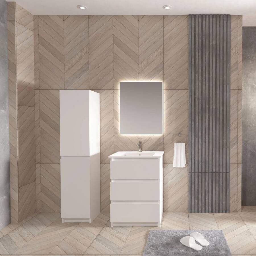 SaniGoods Rocky staand badmeubel 60cm wit met keramische wastafel met kraangat wit glans