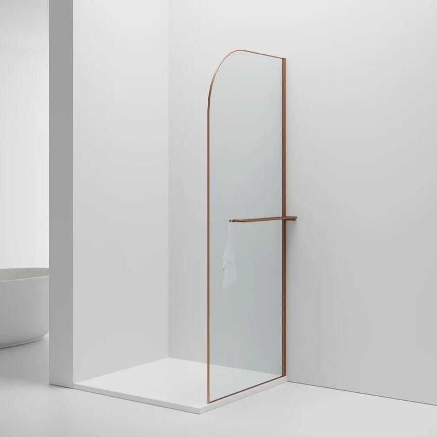 SaniGoods Curvea inloopdouche met handdoekhouder geborsteld koper 100x200cm