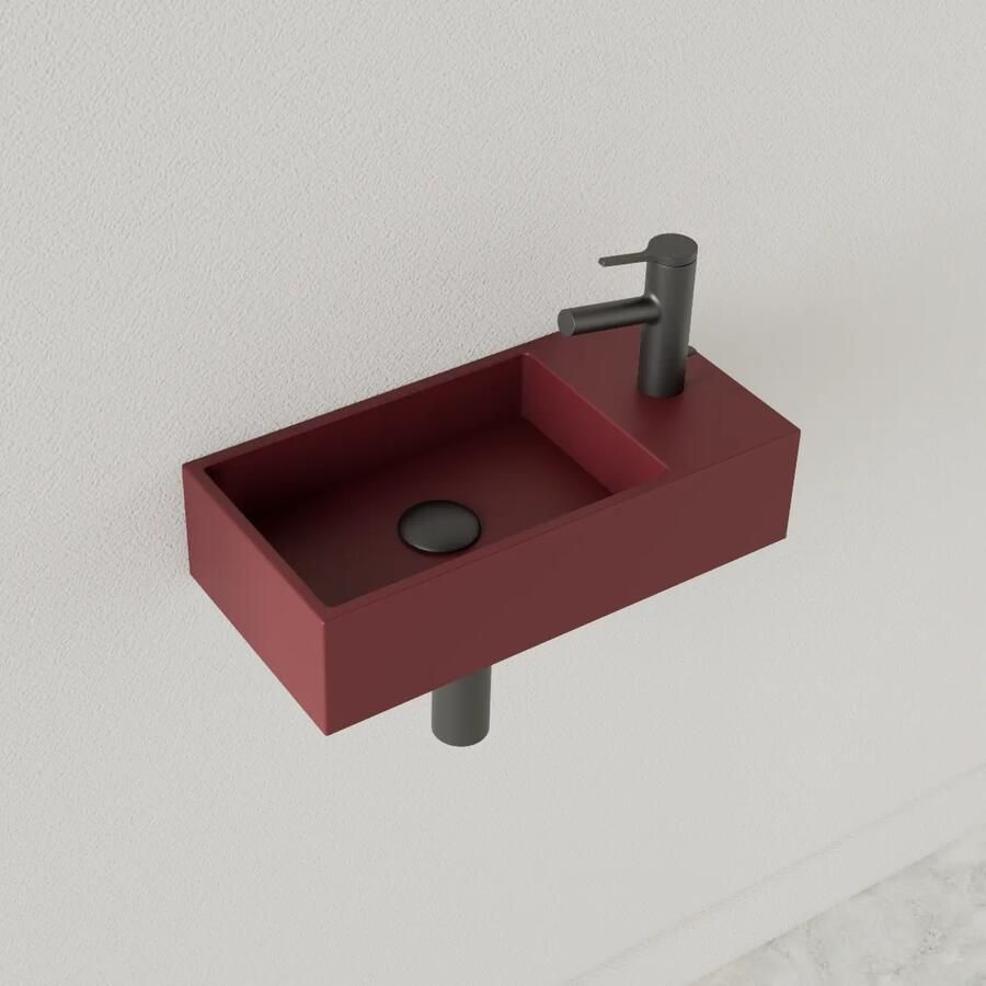 Gliss Design Fontein Nano 36x18x9 cm 1 Kraangat Rechts Mat Wijn Rood - Foto 2