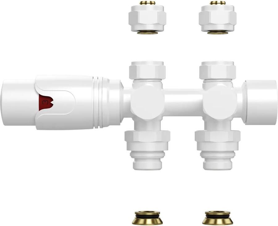 SaniGoods thermostatische radiatorkraan recht 1 2"x16 M30 wit glans