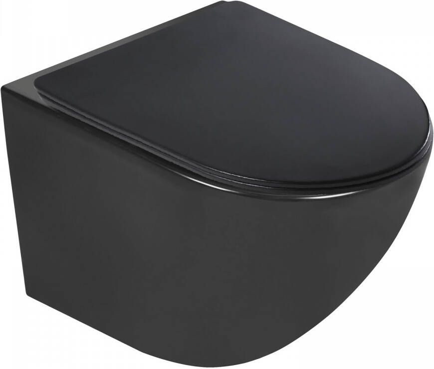 SaniGoods Select compacte mat zwarte toiletpot randloos inclusief zitting