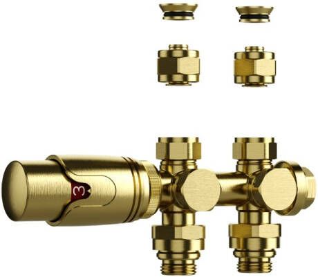 SaniGoods thermostatische radiatorkraan recht 1 2"x16 M30 goud geborsteld