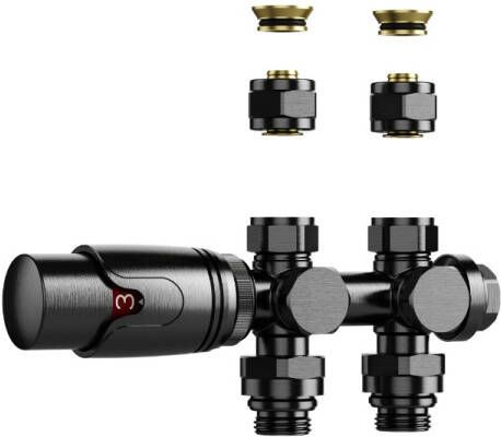 SaniGoods thermostatische radiatorkraan recht 1 2"x16 M30 gunmetal geborsteld