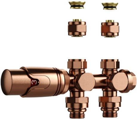 SaniGoods thermostatische radiatorkraan recht 1 2"x16 M30 koper geborsteld