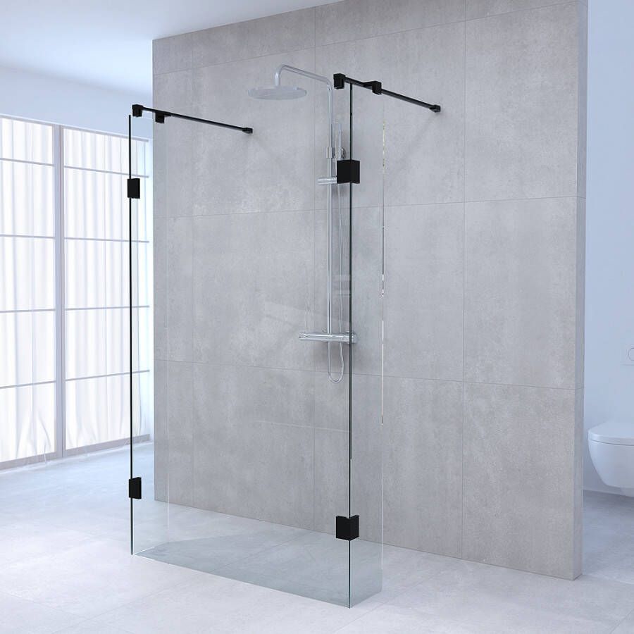 Saniclass Create inloopdouche vrijstaand 100x200cm profielloos met 2 50cm zijwanden antikalk en 8mm veiligheidsglas geborsteld RVS 4JC8-100 50 50g - Foto 4