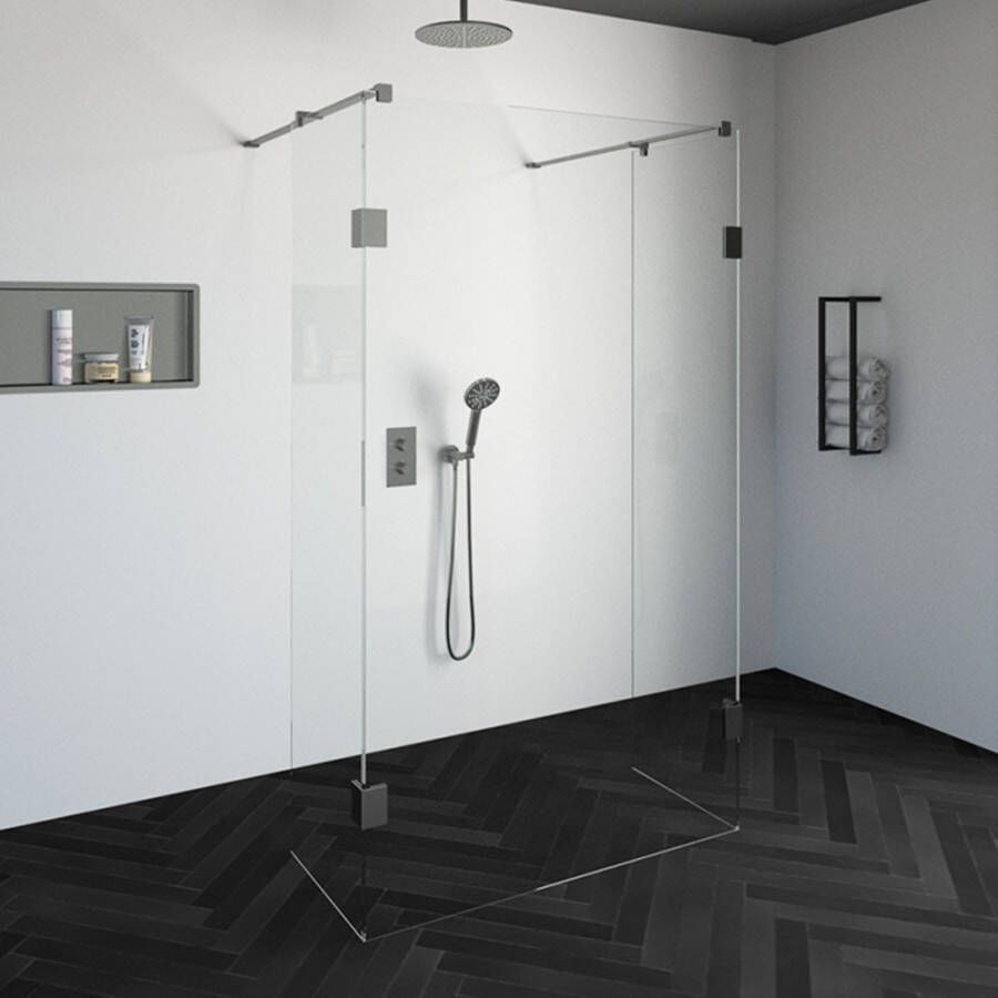 Saniclass Create inloopdouche vrijstaand 100x200cm profielloos met 2 50cm zijwanden antikalk en 8mm veiligheidsglas geborsteld RVS 4JC8-100 50 50g - Foto 3