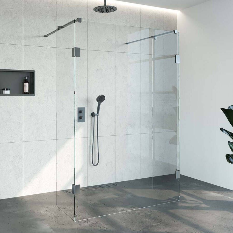 Brauer JC profielloze doorloopdouche 140 50 50cm gunmetal geborsteld