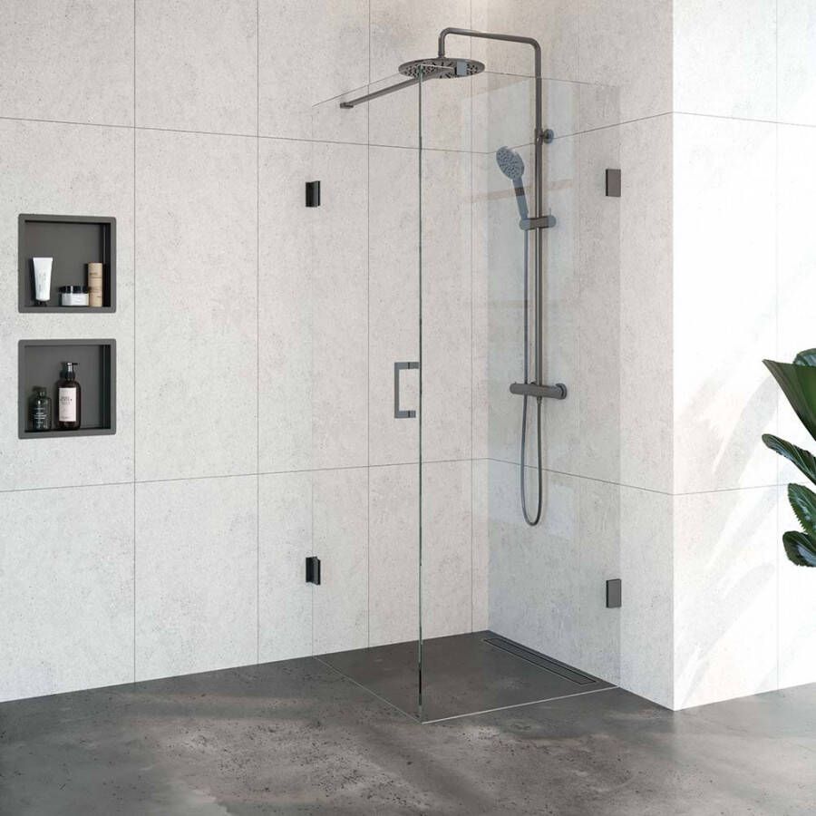 Sanituba Complete Profielloze Douchecabine 2-delig 80x80cm gunmetal geborsteld