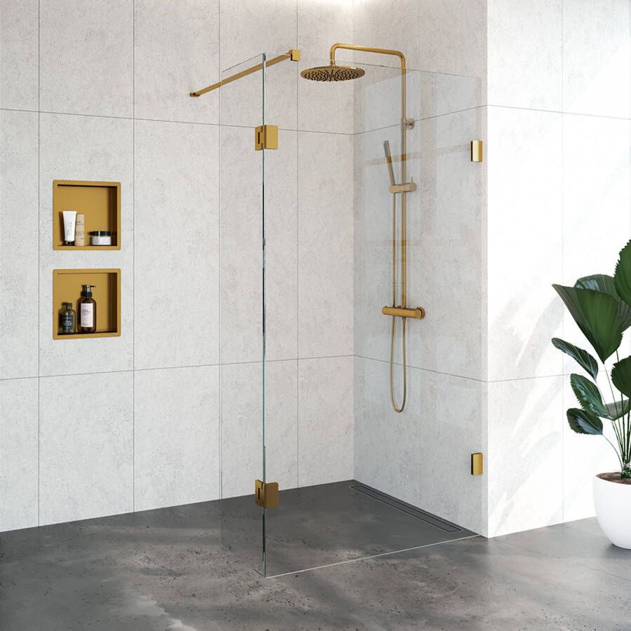 Brauer JC profielloze inloopdouche 110 40cm draaibaar goud geborsteld