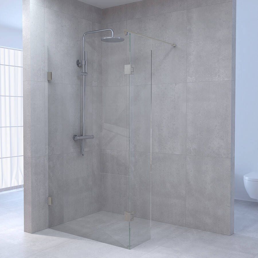 Saniclass Create inloopdouche 130x200cm profielloos met 30cm draaibare zijwand antikalk en 8mm veiligheidsglas geborsteld RVS 4JC3-130 30g - Foto 4