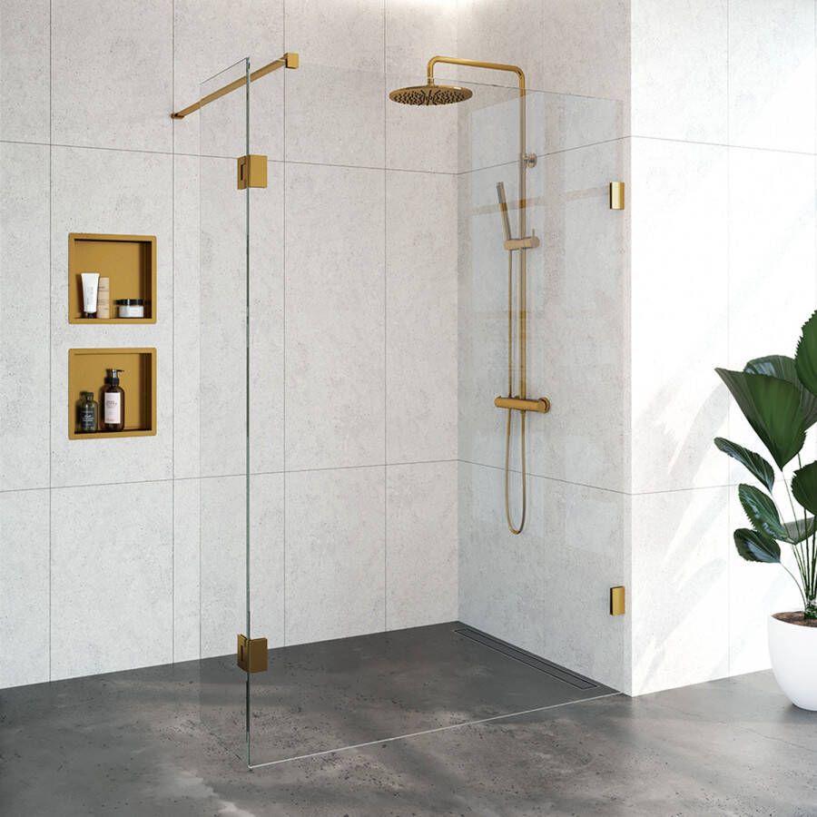 Brauer JC profielloze inloopdouche 130 40cm draaibaar goud geborsteld