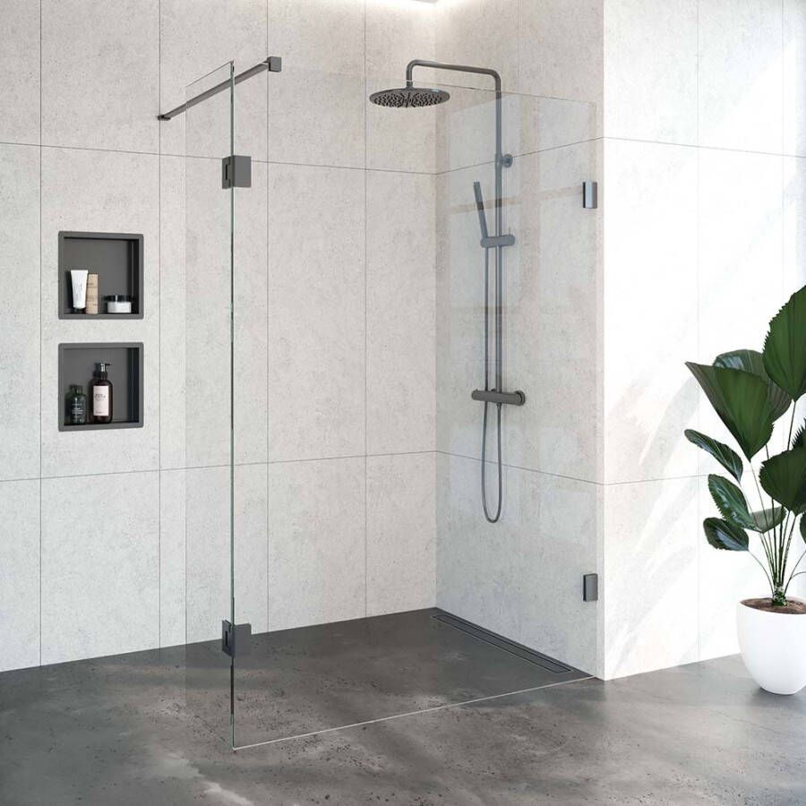 Saniclass Create inloopdouche 130x200cm profielloos met 40cm draaibare zijwand antikalk en 8mm veiligheidsglas geborsteld RVS 4JC3-130 40g - Foto 4