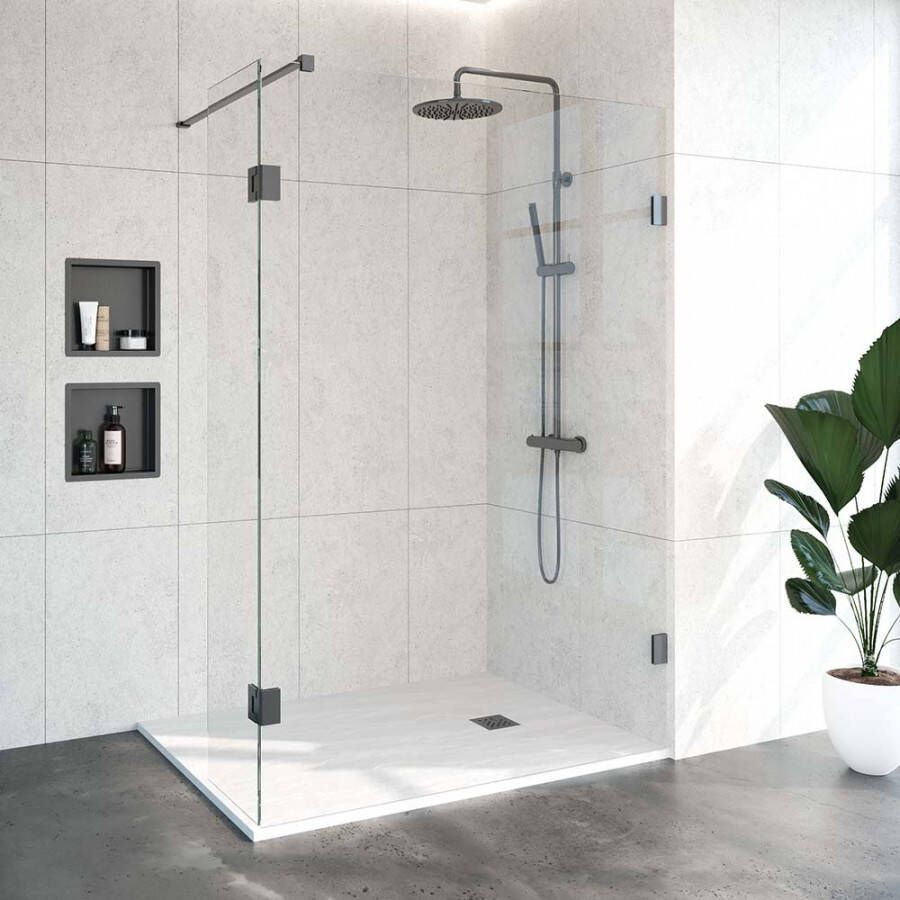 Saniclass Create inloopdouche 130x200cm profielloos met 40cm draaibare zijwand antikalk en 8mm veiligheidsglas geborsteld RVS 4JC3-130 40g - Foto 2