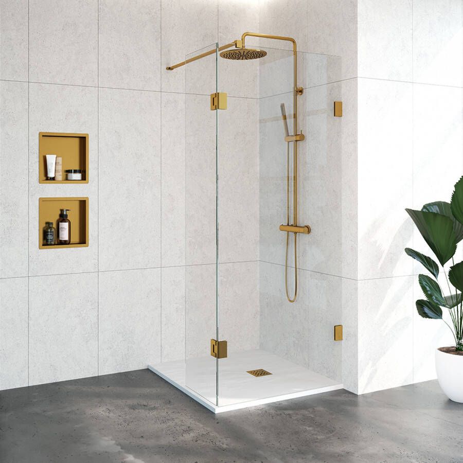 Brauer JC profielloze inloopdouche 90 40cm draaibaar goud geborsteld