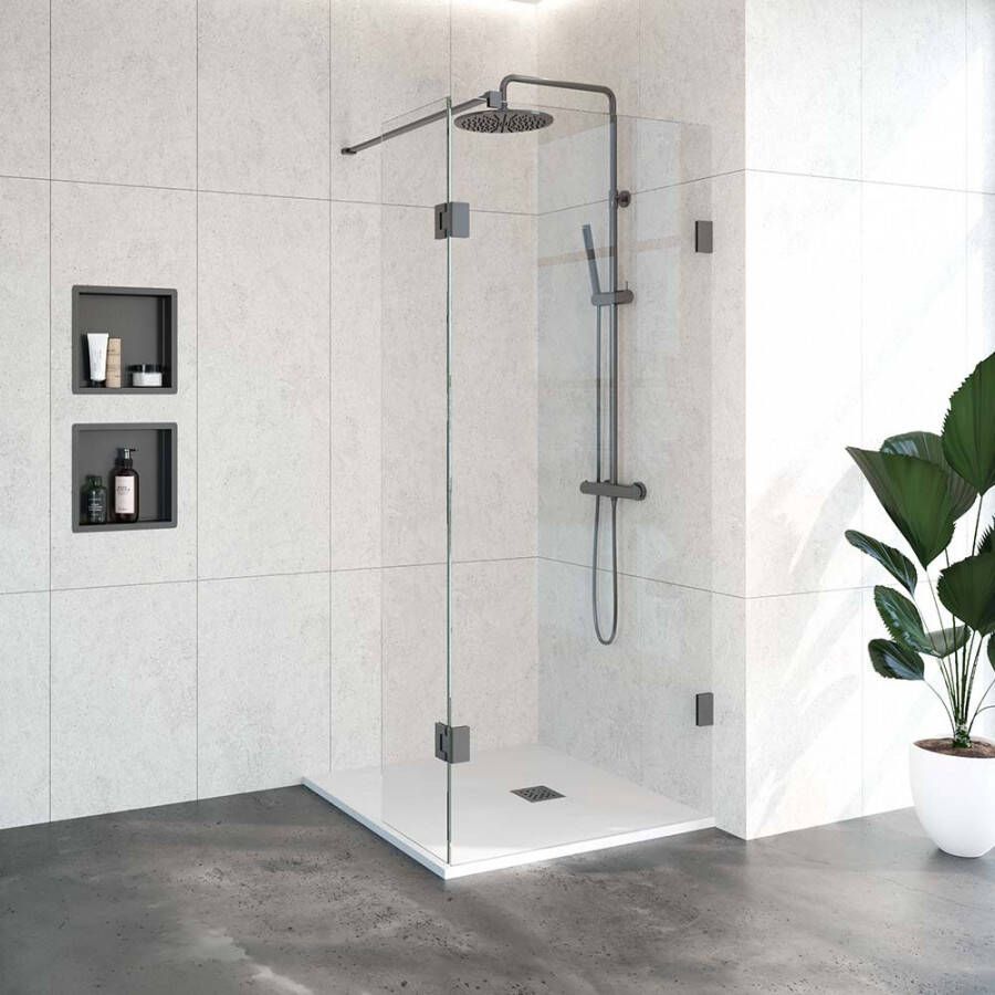 Saniclass Create inloopdouche 130x200cm profielloos met 40cm draaibare zijwand antikalk en 8mm veiligheidsglas geborsteld RVS 4JC3-130 40g - Foto 3