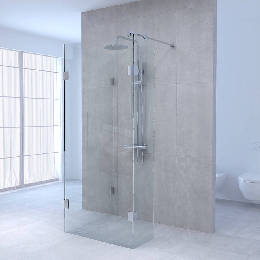 Saniclass Create inloopdouche reversed 100x100cm profielloos met 40cm zijwand met antikalk en 8mm veiligheidsglas geborsteld RVS 4JC5-100x100 40g - Foto 2