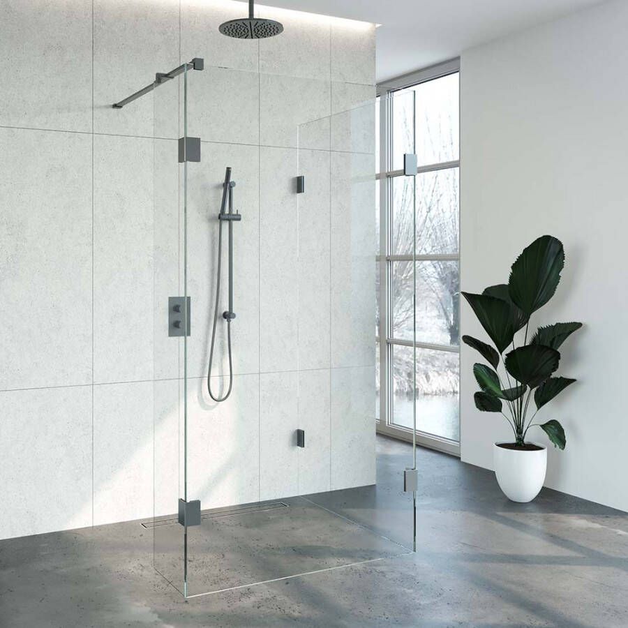 Brauer 4JC5 inloopdouche reversed met vaste zijwand 100 x 110 x 40 cm gunmetal geborsteld