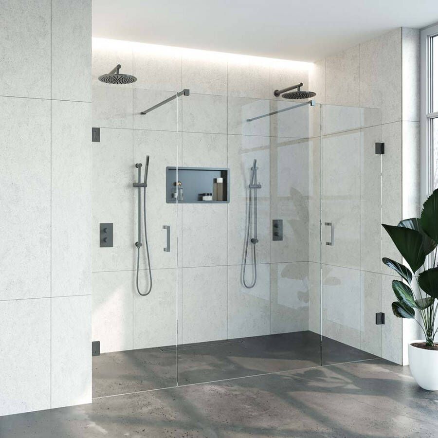 Brauer 4JC17 3-delige nisopstelling inloopwand met nisdeuren aaneengeschakeld 260cm (60 140 60) gunmetal geborsteld - Foto 3