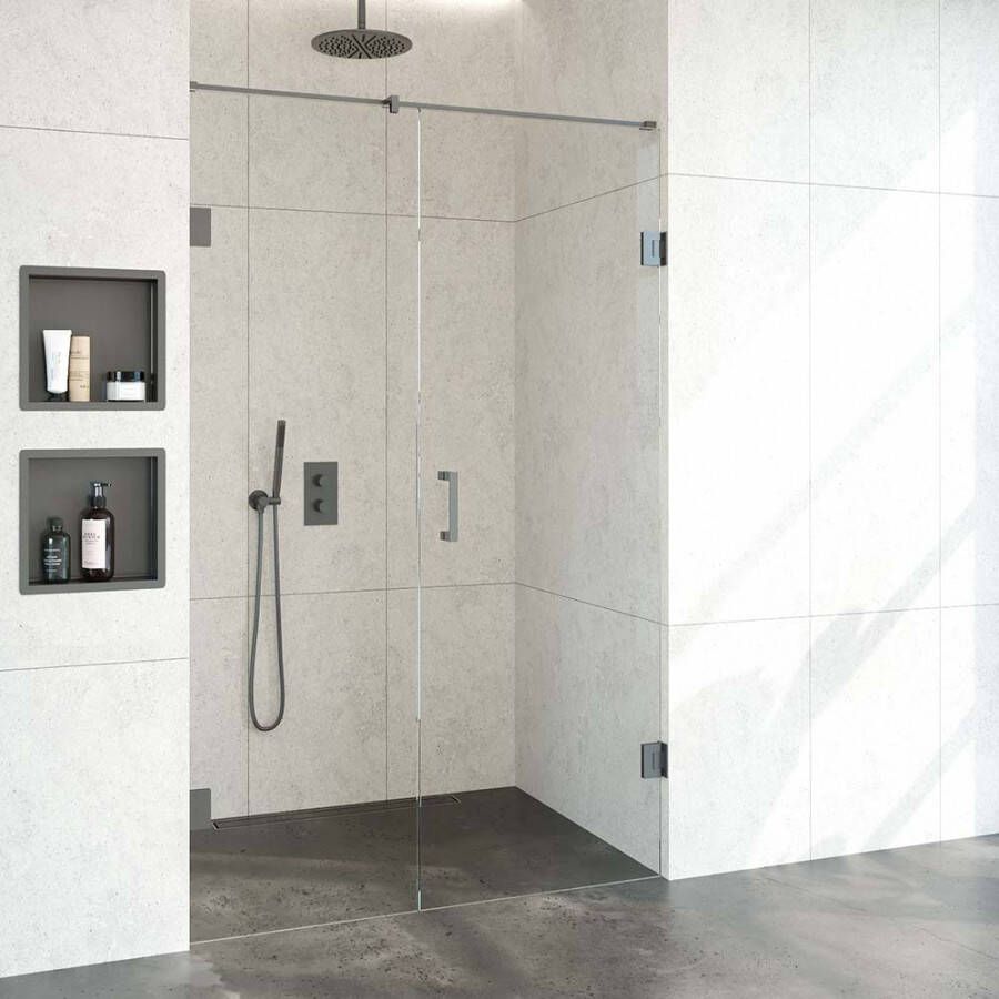 Saniclass Create douchedeur 180x200cm 2 delig profielloos met antikalk en 8mm veiligheidsglas geborsteld RVS 4JC14 - Foto 2