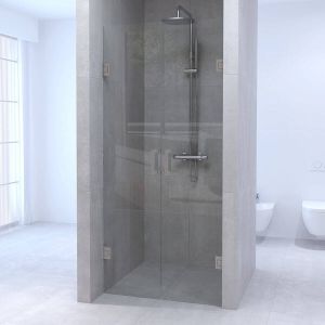 Saniclass Create pendeldeuren 70x200cm profielloos met antikalk en 8mm veiligheidsglas geborsteld RVS 4JC16