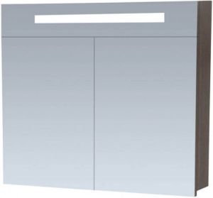 Saniclass 2.0 spiegelkast 80x70x15cm 2 deuren met LED verlichting legno antracite