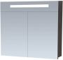 Saniclass 2.0 Spiegelkast 80x70x15cm verlichting geintegreerd 2 links- en rechtsdraaiende spiegeldeuren MFC black wood 7208 - Thumbnail 2
