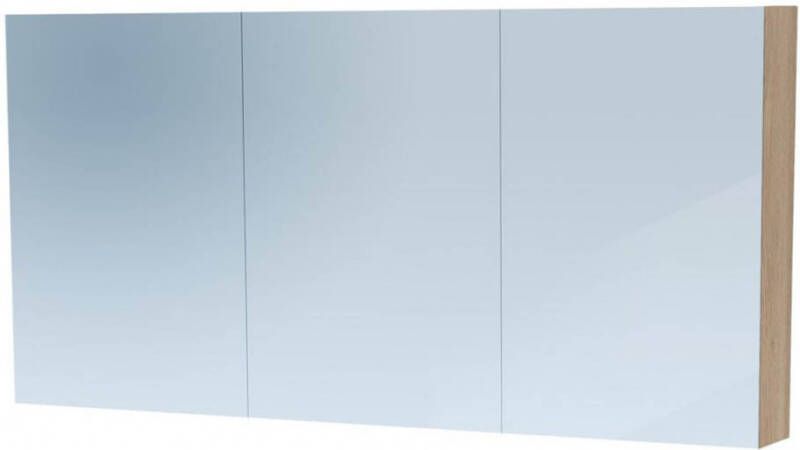 BRAUER Dual Spiegelkast 140x70x15cm verlichting geintegreerd 3 links- rechtsdraaiende spiegeldeur MFC legno calore 7782