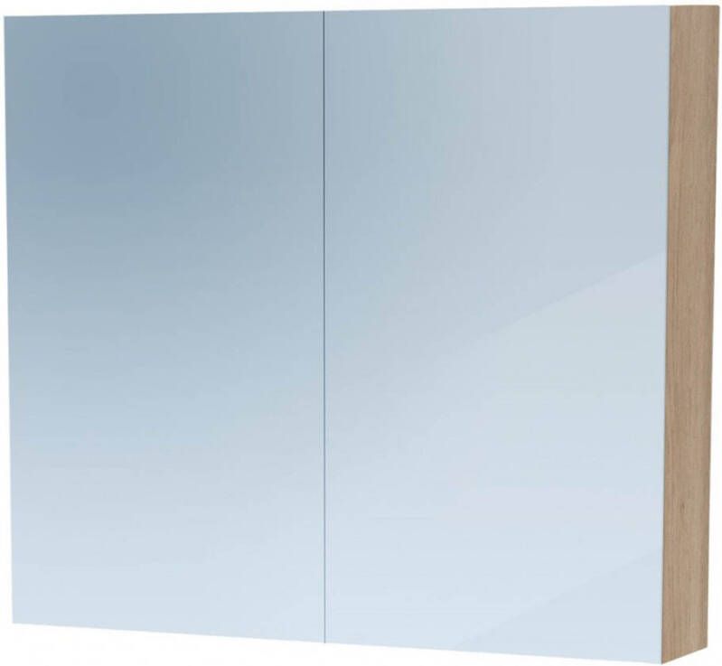 BRAUER Dual Spiegelkast 80x70x15cm 2 links- rechtsdraaiende spiegeldeur MFC legno calore 7764