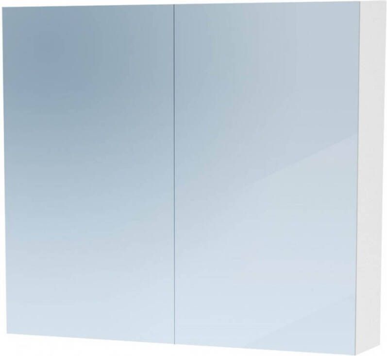 BRAUER Dual Spiegelkast 80x70x15cm 2 links- rechtsdraaiende spiegeldeur MDF hoogglans wit 7762