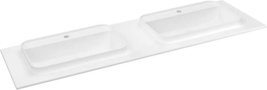 Sapho Brahea dubbele wastafel 150x50cm solid surface wit mat met smalle rand en kraangat