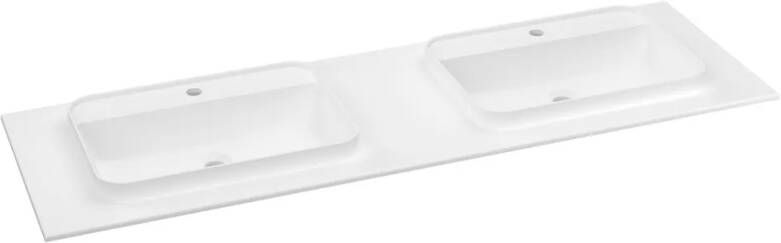 Sapho Brahea dubbele wastafel 160x50cm solid surface wit mat met brede rand en kraangat