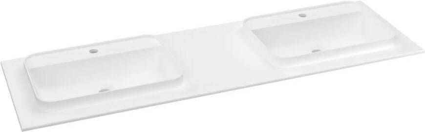 Sapho Brahea dubbele wastafel 160x50cm solid surface wit mat met smalle rand en kraangat