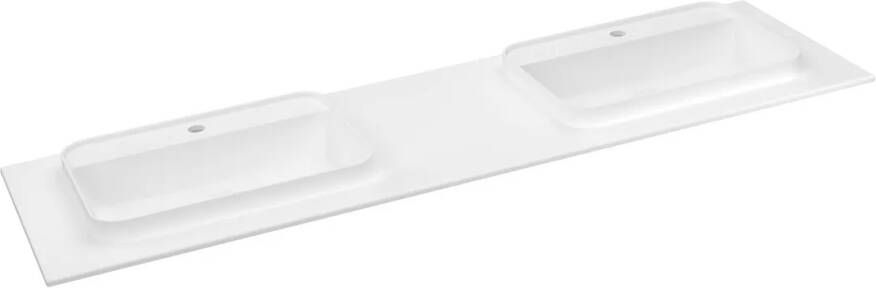 Sapho Brahea dubbele wastafel 170x50cm solid surface wit mat met smalle rand en kraangat