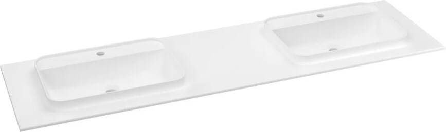Sapho Brahea dubbele wastafel 180x50cm solid surface wit mat met smalle rand en kraangat