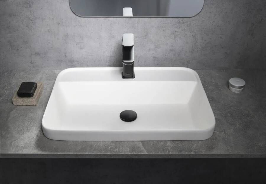 Sapho Brahea waskom 55x40cm solid surface wit mat met kraangat