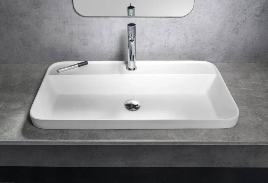 Sapho Brahea waskom 75x40cm solid surface wit mat met kraangat