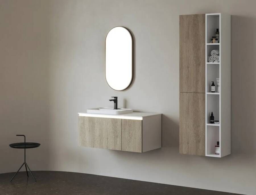 Sapho Brahea wastafel 100x50cm solid surface wit mat met smalle rand en kraangat links