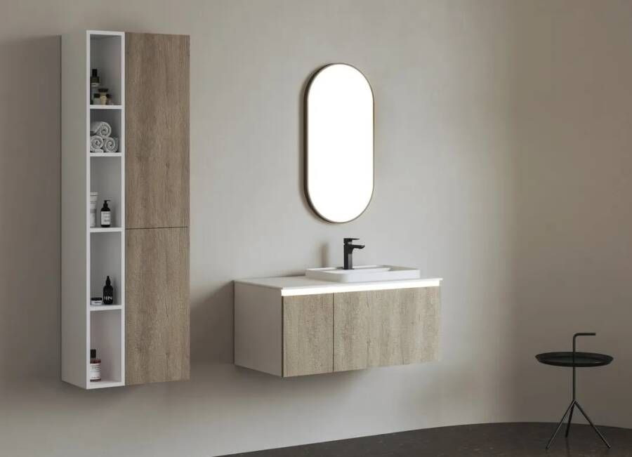 Sapho Brahea wastafel 100x50cm solid surface wit mat met smalle rand en kraangat rechts