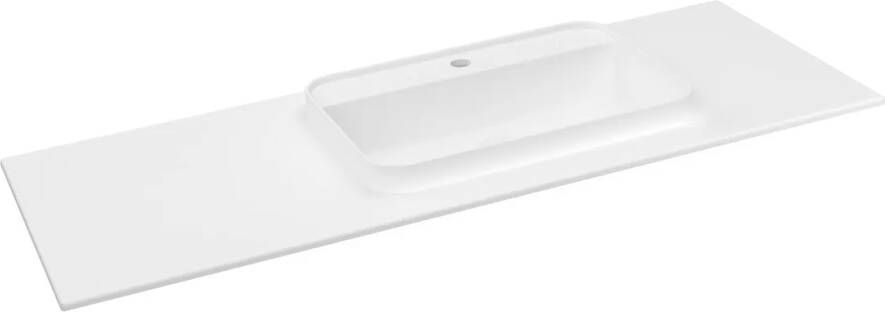 Sapho Brahea wastafel 130x50cm solid surface wit mat met brede rand en kraangat rechts