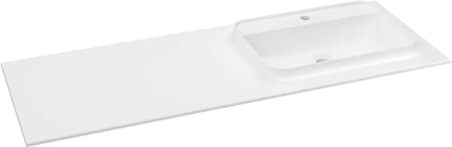 Sapho Brahea wastafel 140x50cm solid surface wit mat met smalle rand en kraangat rechts