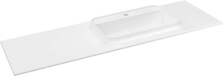 Sapho Brahea wastafel 145x50cm solid surface wit mat met brede rand en kraangat rechts