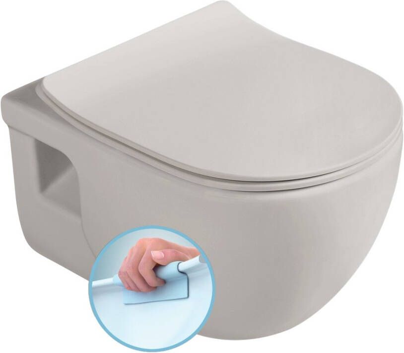 Sapho Brilla randloos toilet met zitting 36.5x53cm latte mat