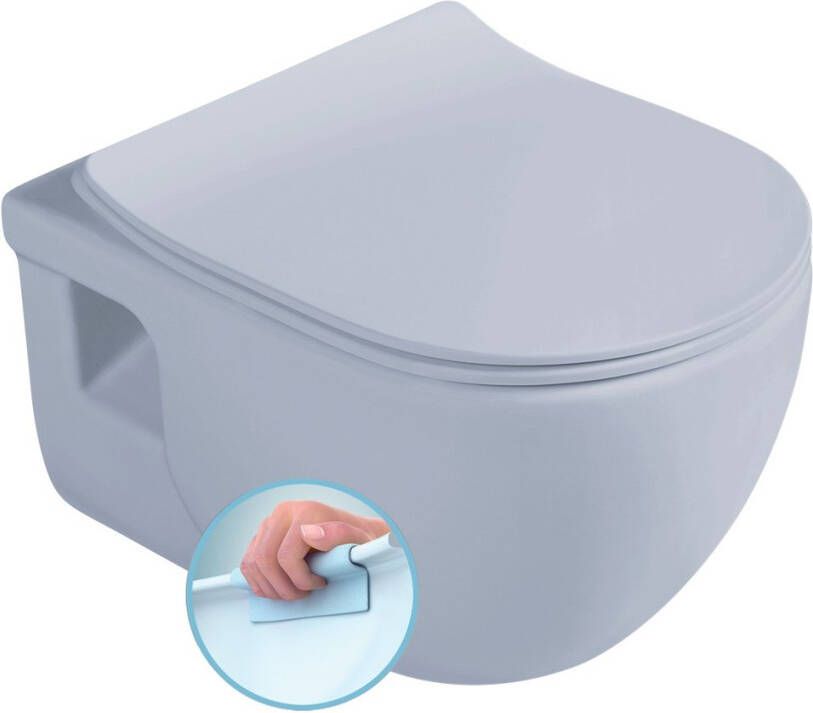 Sapho Brilla randloos toilet met zitting 36.5x53cm lichtblauw mat