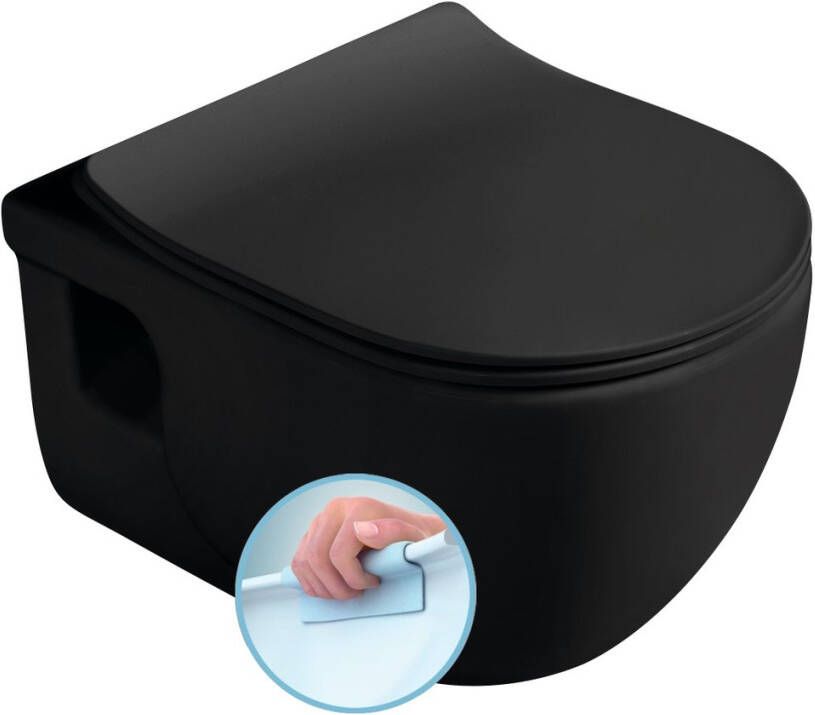 Sapho Brilla randloos toilet met zitting 36.5x53cm zwart mat